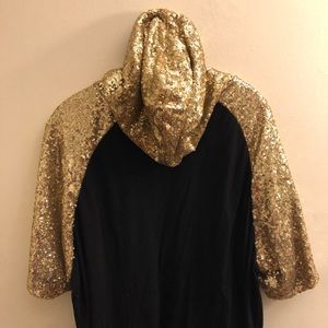 ASOS OVERSIZED SHORT SLEEVE GOLD SEQUIN HOODIE XXL